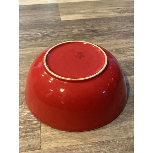 Large Varages France red Serving Salad Fruit pasta Bowl 10" Pre-Owned - Picture 2 of 5